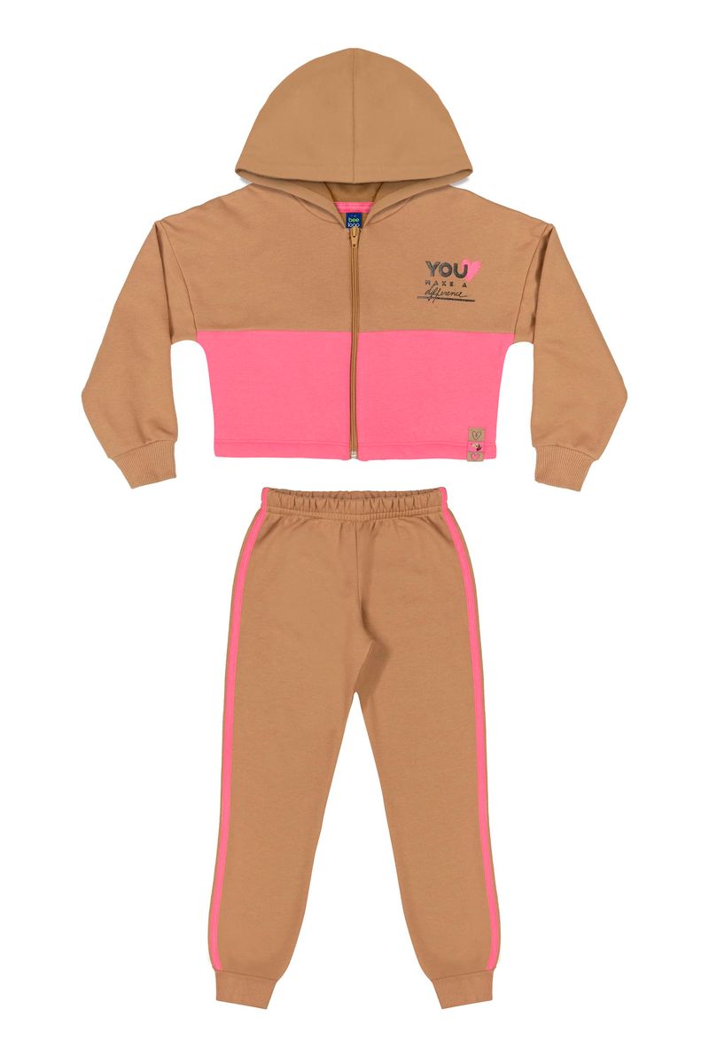 Conjunto-Jaqueta-Cropped-e-Calca-Infantil-Menina--Marrom--Bee-Loop