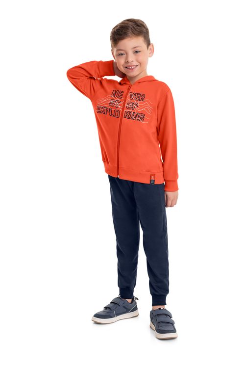 Conjunto Jaqueta e Calça em Moletom Infantil Menino (Laranja) Bee Loop