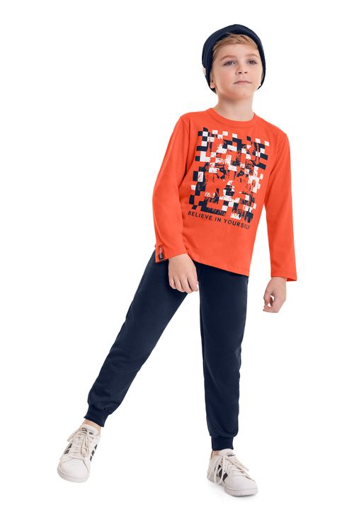 Conjunto Camiseta e Calça Infantil Menino (Laranja) Bee Loop