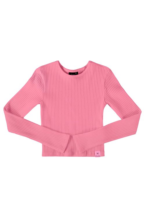 Blusa Cropped Básica em Ribana Canelada Juvenil (Rosa) Gloss