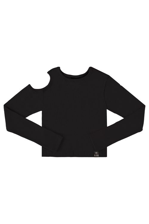 Blusa Cropped Básica em Ribaninha Juvenil (Preto) Gloss