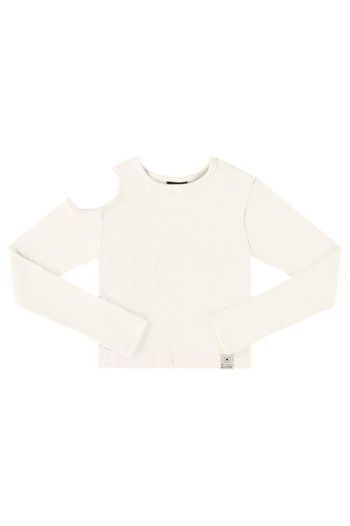 Blusa Cropped Básica em Ribaninha Juvenil (Off White) Gloss