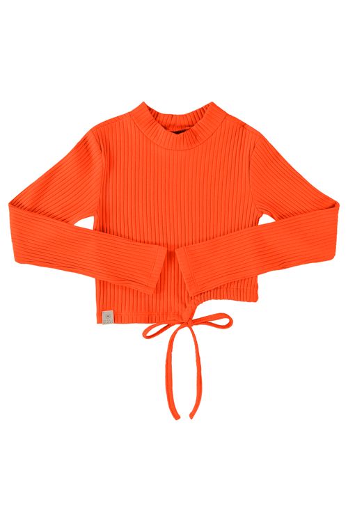 Blusa Cropped Básica em Ribana Canelada Juvenil (Laranja) Gloss