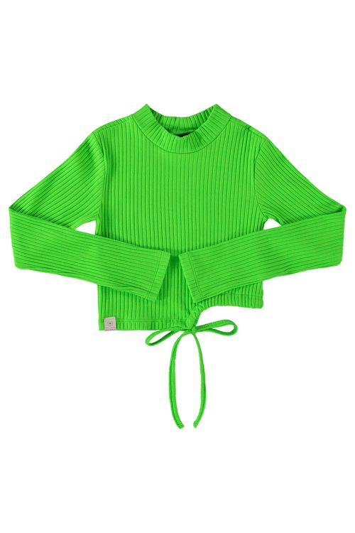 Blusa Cropped Básica em Ribana Canelada Juvenil (Verde) Gloss