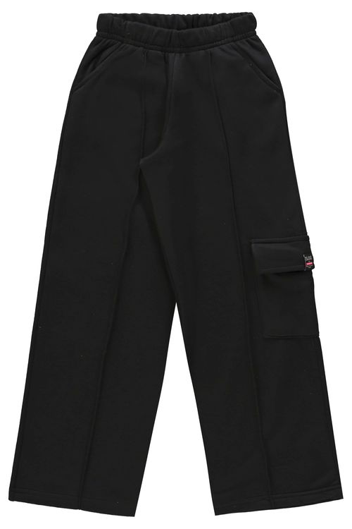 Calça Wide Leg Básica em Moletom Juvenil (Preto) Gloss