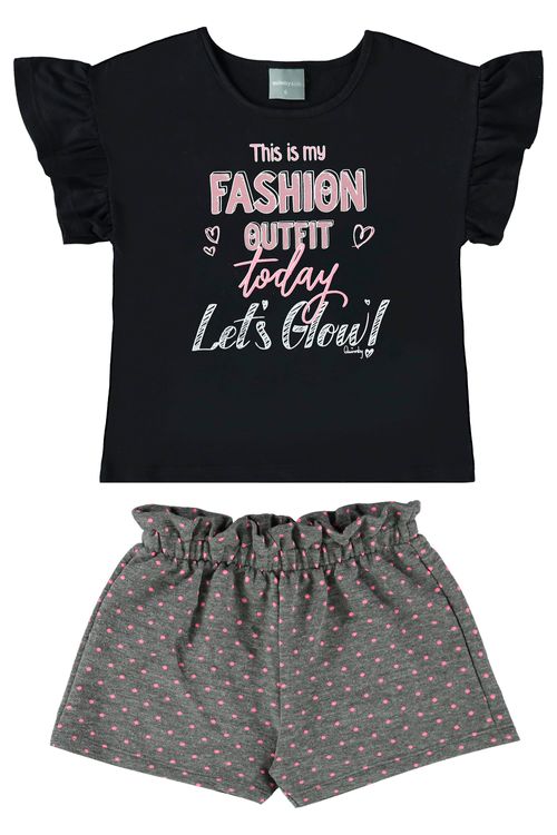 Conjunto Infantil Fashion Outfit com Blusa e Shorts (Preto) Quimby