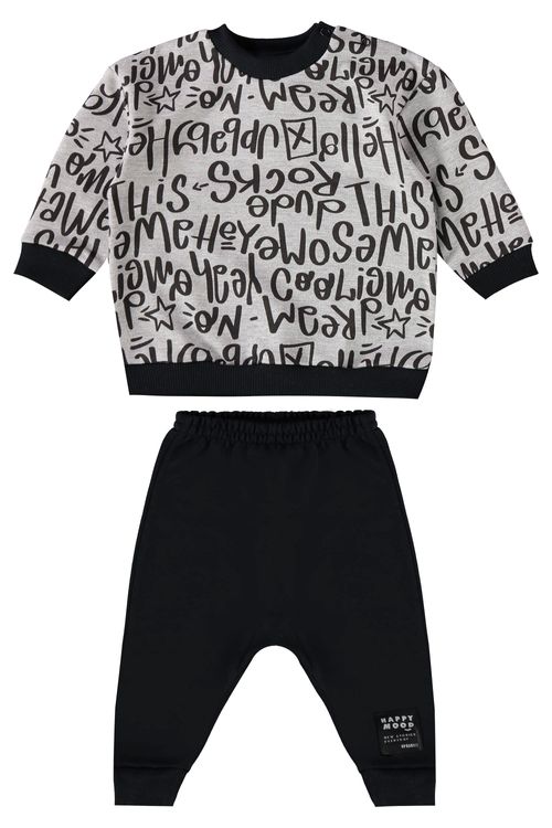 Conjunto para Bebê Menino com Casaco e Calça em Moletom (Cinza) Up Baby