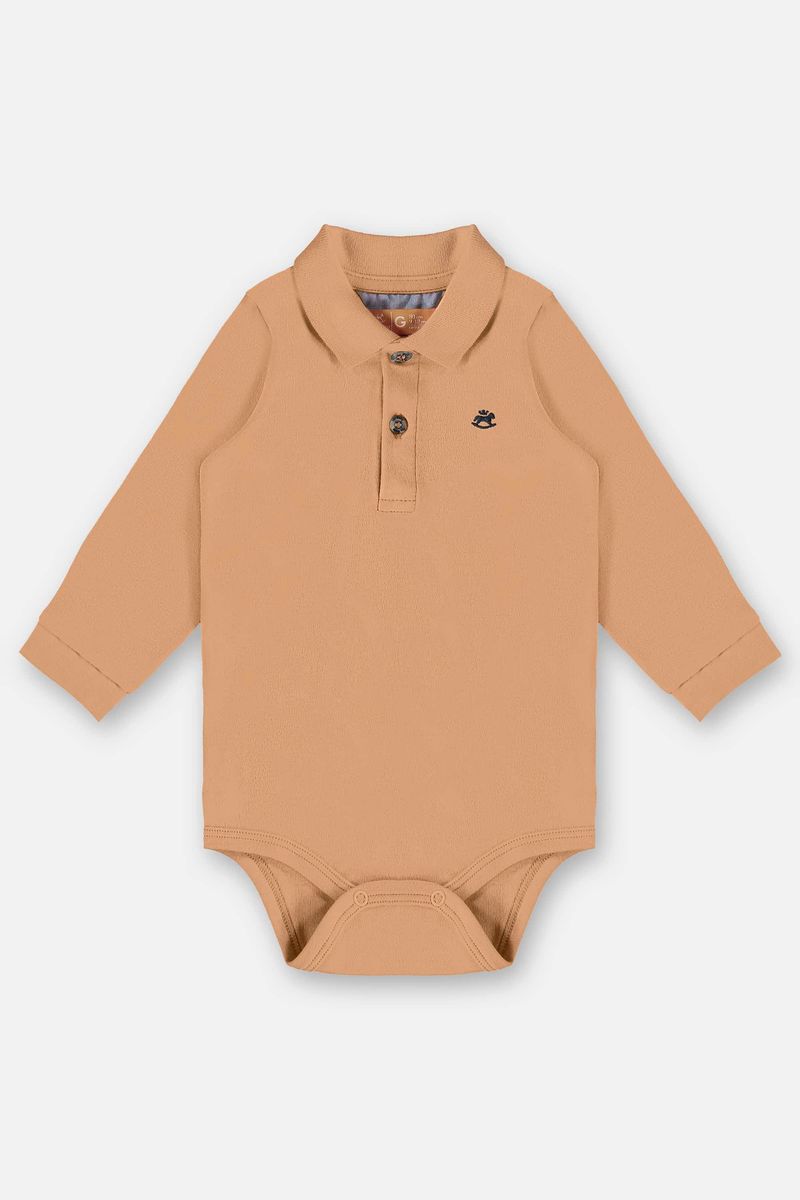 Body-Polo-Manga-Longa-para-Bebe-Menino--Marrom--Up-Baby
