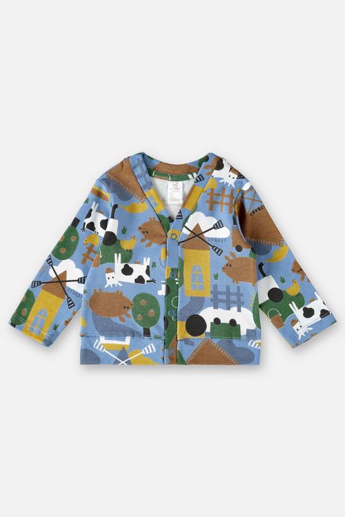 Cardigan Fazendinha para Bebê Menino em Suedine (Azul) Up Baby