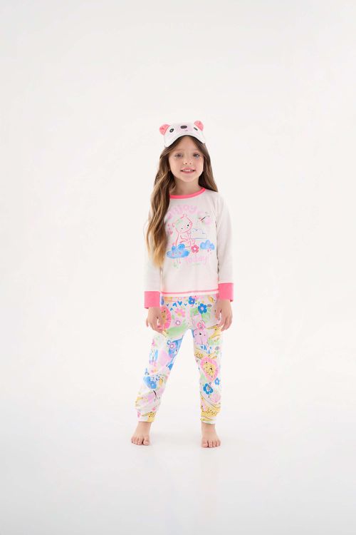 Pijama Estampado em Suedine Infantil Menina (Off White) Up Baby