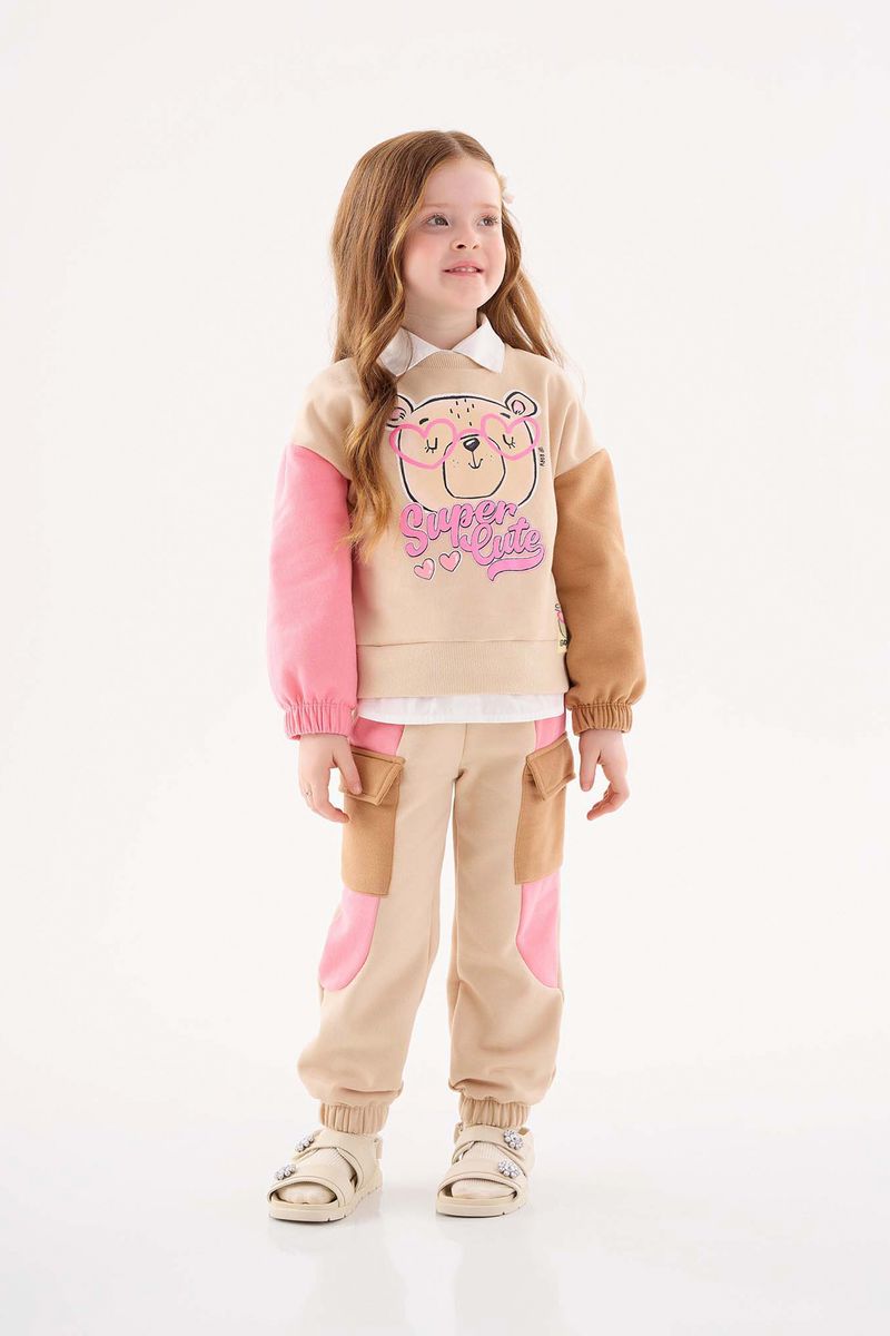 Conjunto-Blusao-e-Calca-em-Moletom-Infantil-Menina--Bege--Up-Baby