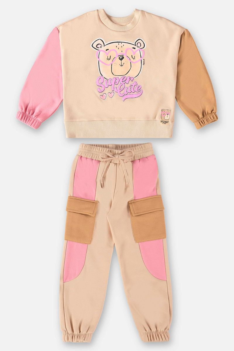 Conjunto-Blusao-e-Calca-em-Moletom-Infantil-Menina--Bege--Up-Baby