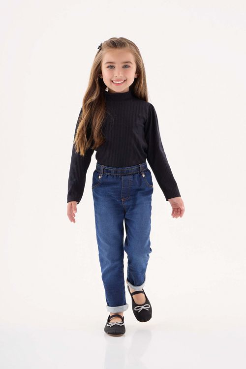 Blusa Gola Alta em Ribana Canelada Infantil Menina (Preto) Up Baby