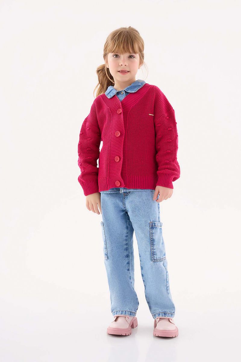 Casaco-em-Trico-Infantil-para-Meninas--Rosa--Up-Baby