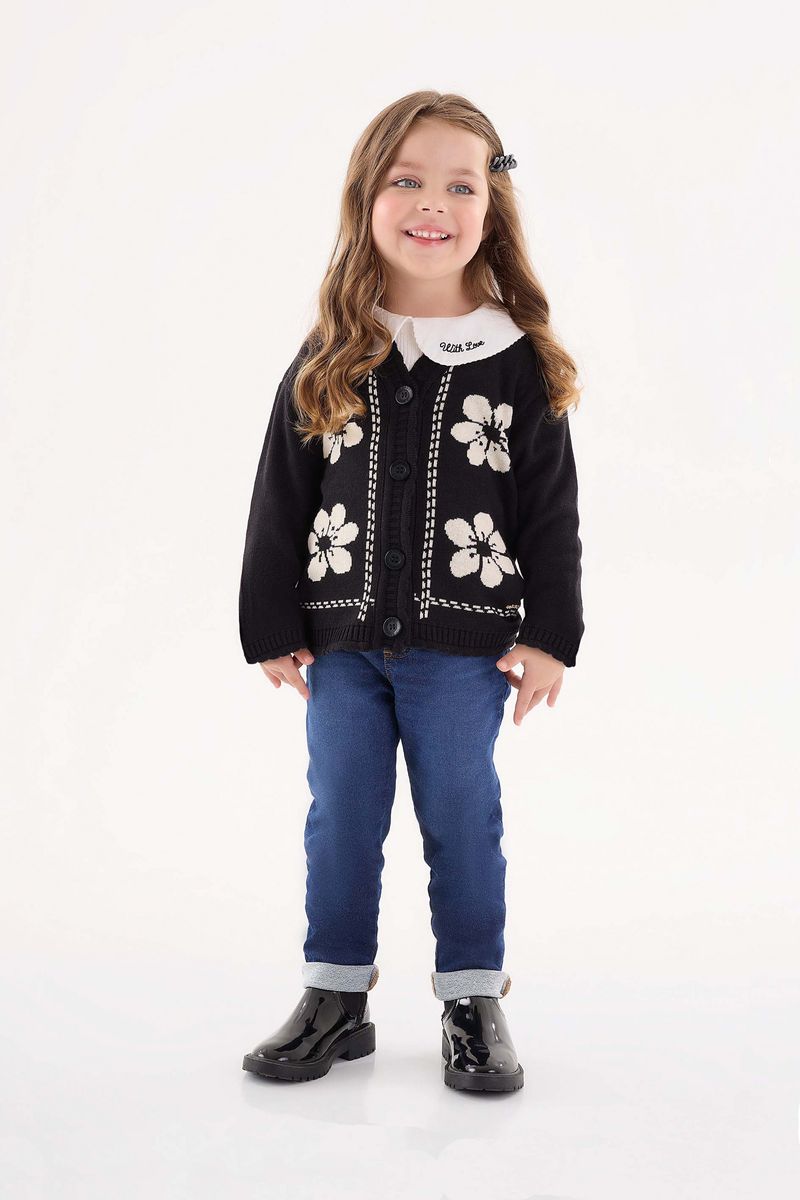 Casaco-em-Trico-Infantil-para-Meninas--Preto--Up-Baby