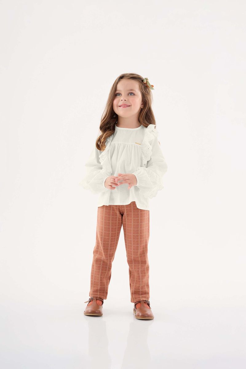 Calca-Xadrez-em-Malha-Jacquard-Infantil-para-Menina--Marrom--Up-Baby