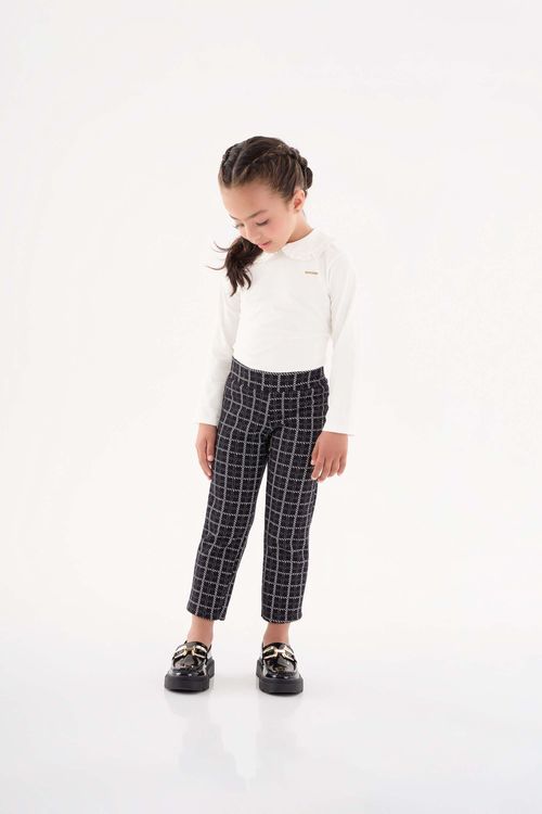 Calça Xadrez em Malha Jacquard Infantil para Menina (Preto) Up Baby