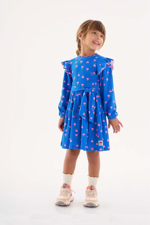 Vestido Estampado de Manga Longa Infantil (Azul) Up Baby