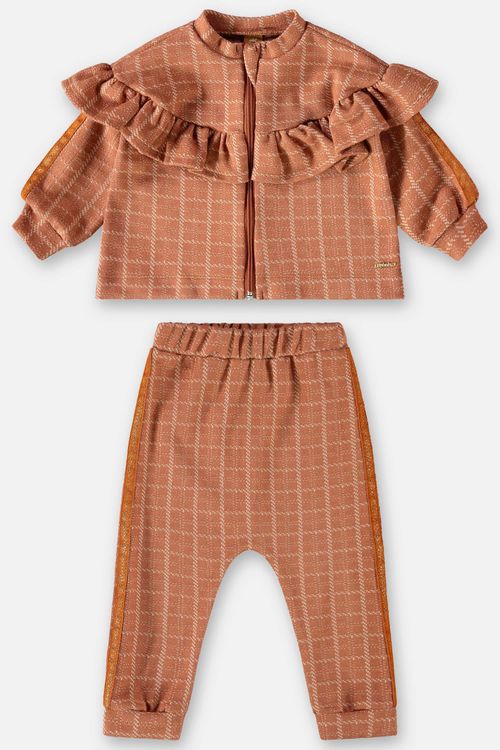 Conjunto Jaqueta e Calça em Jacquard Infantil Menina (Marrom) Up Baby