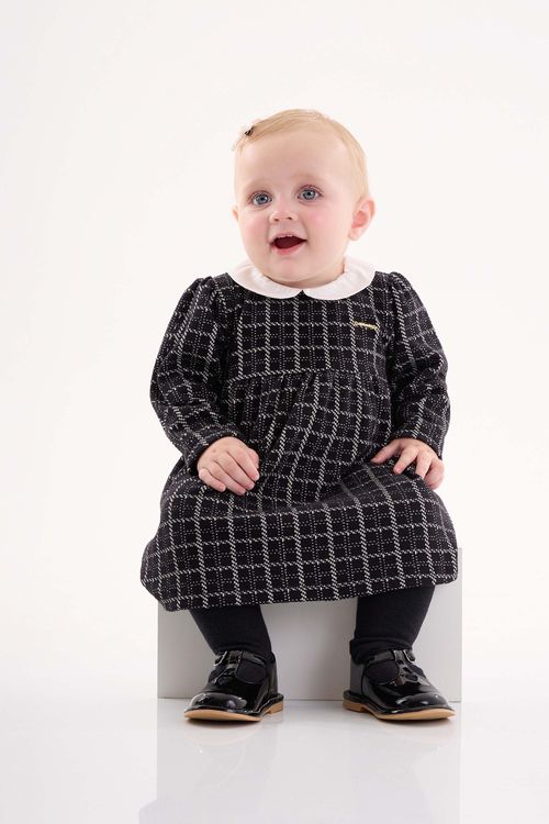 Vestido de Inverno em Jacquard Infantil (Preto) Up Baby