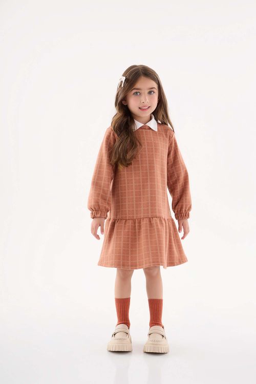 Vestido Xadrez em Jacquard Infantil (Marrom) Up Baby