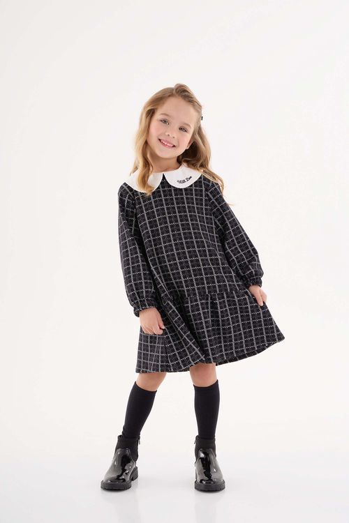 Vestido Xadrez em Jacquard Infantil (Preto) Up Baby