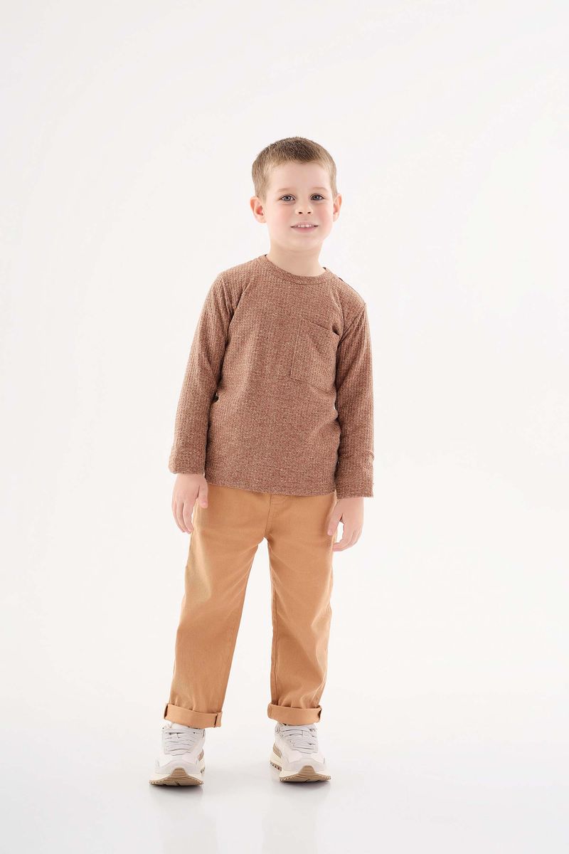 Camiseta-Manga-Longa-Infantil-para-Menino--Marrom--Up-Baby