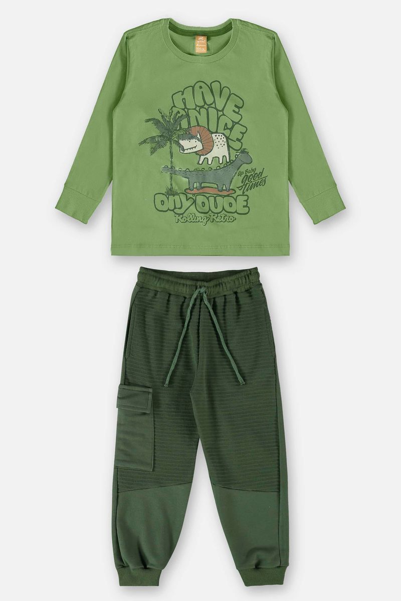 Conjunto-Camiseta-e-Calca-Infantil-Menino--Verde--Up-Baby