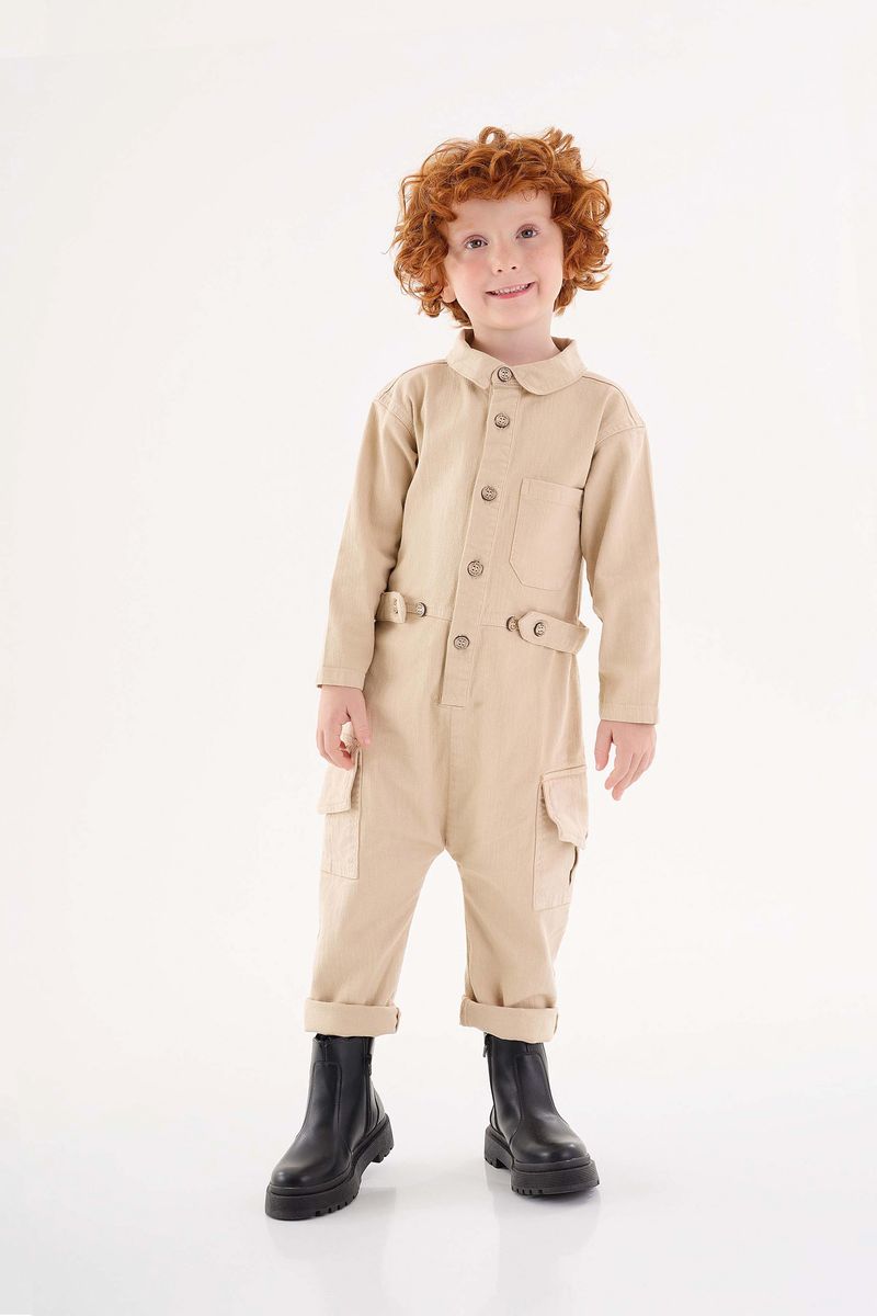 Macacao-em-Sarja-Infantil-para-Menino--Bege--Up-Baby