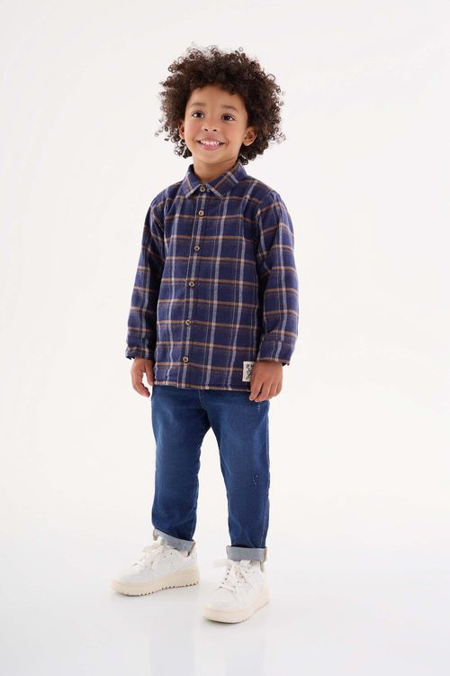 Camisa Xadrez Infantil Menino  (Azul) Up Baby