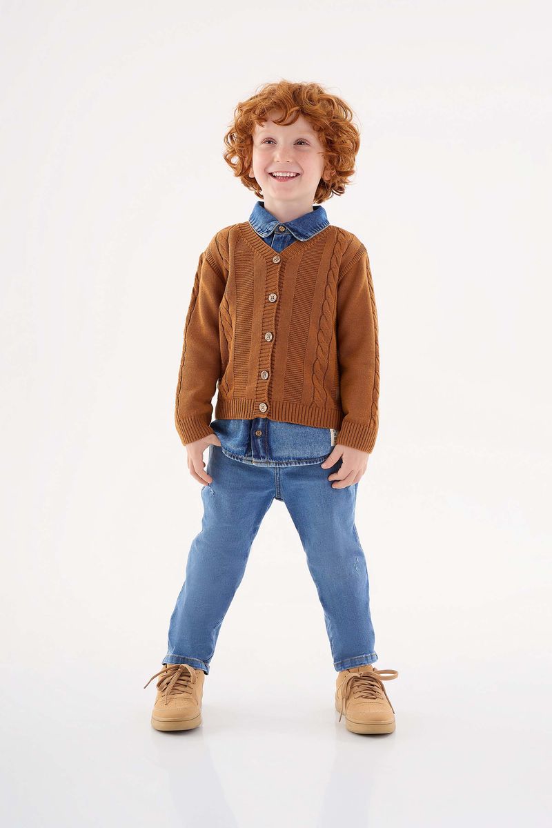 Cardigan-em-Trico-Infantil-Menino--Marrom--Up-Baby