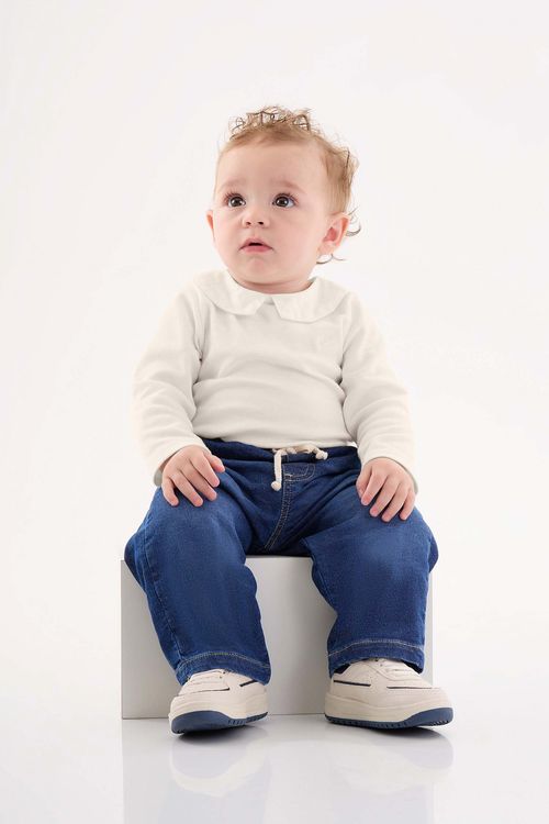 Body Manga Longa em Suedine para Bebê Menino (Off White) Up Baby
