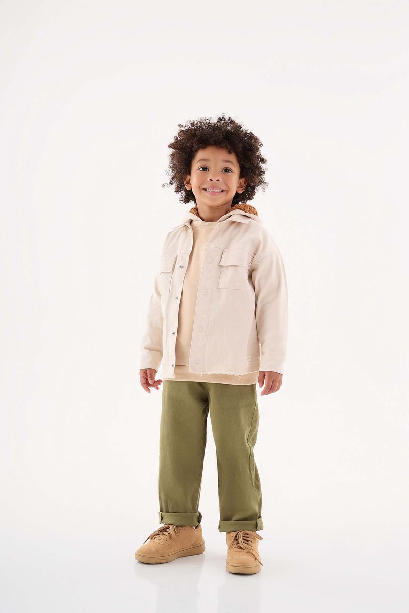 Camisa-em-Sarja-Infantil-para-Meninos--Bege--Up-Baby