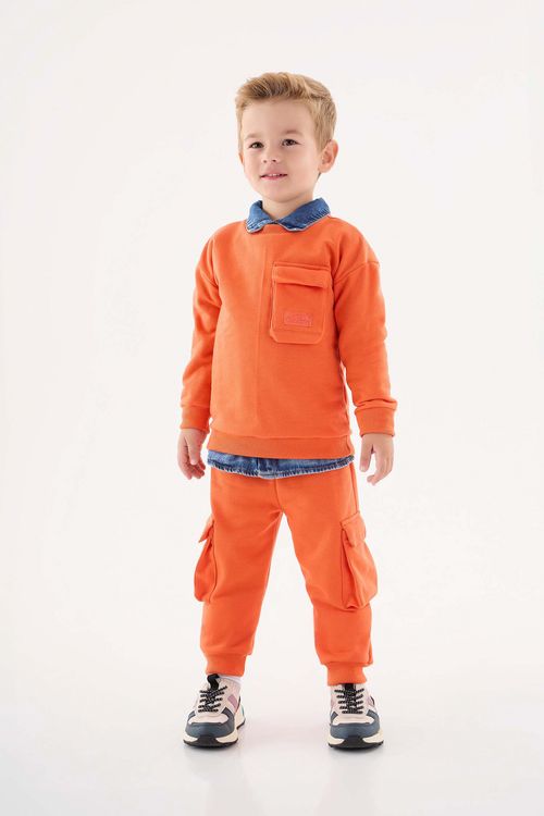 Conjunto Blusão e Calça em Moletom Infantil Menino (Laranja) Up Baby