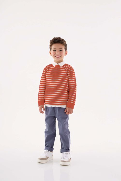 Conjunto Blusão Listrado e Calça Infantil Menino (Laranja) Up Baby