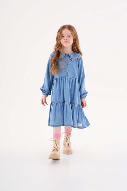 Vestido Jeans Infantil  (Azul) Up Baby