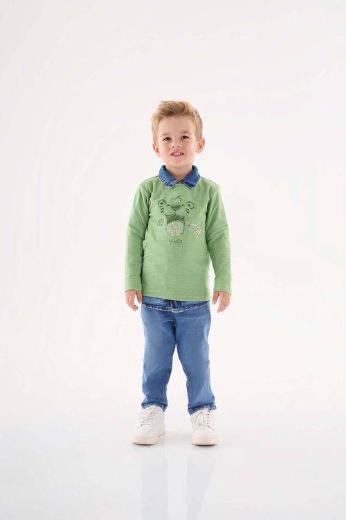 Camiseta Manga Longa Flamê Infantil Menino (Verde) Up Baby