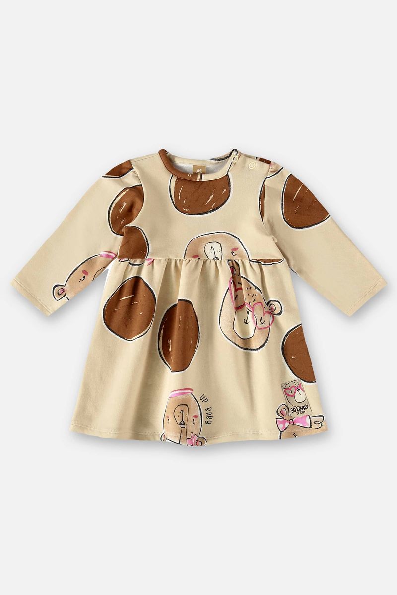 Vestido-de-Manga-Longa-para-Bebe--Marrom--Up-Baby
