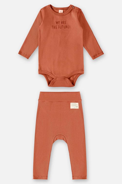 Conjunto Body e Calça Unissex para Bebê (Marrom) Up Baby