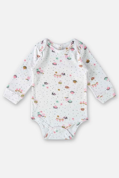 Body Manga Longa em Suedine para Bebê Menina (Branco) Up Baby