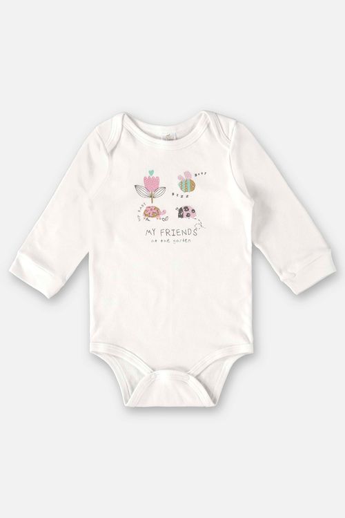 Body Manga Longa Estampado para Bebê Menina (Branco) Up Baby