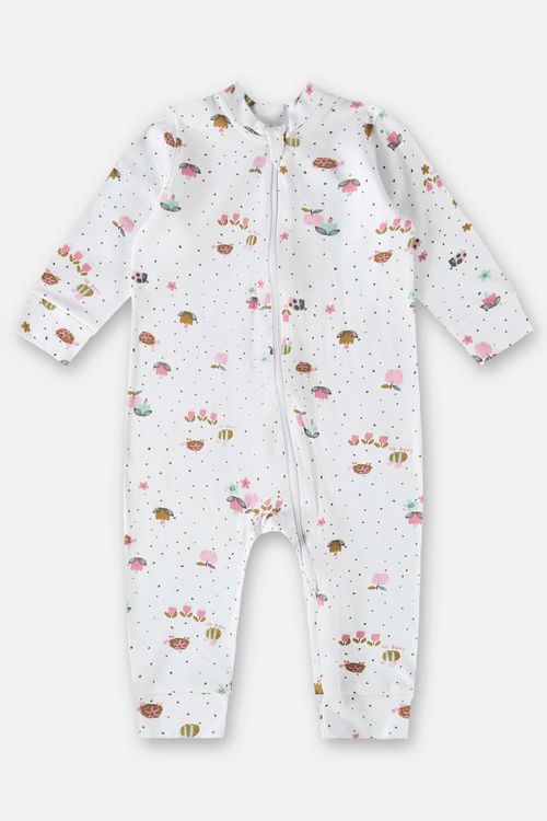 Macacão Estampado em Suedine para Bebê Menina (Branco) Up Baby