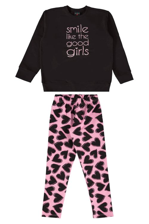 Conjunto Blusão e Calça Infantil para Menina (Preto) Guloseima