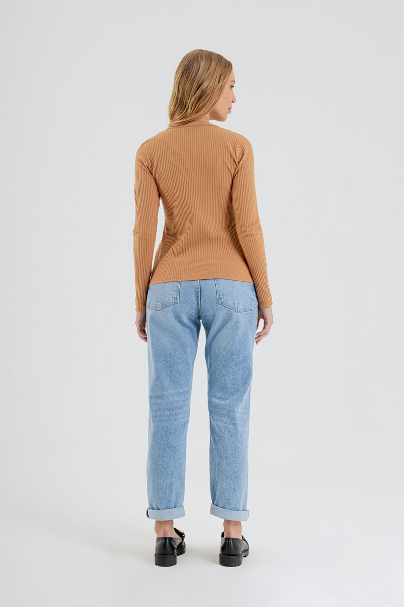 Blusa-Manga-Longa-Feminina-em-Ribana-Canelada--Marrom--Just-Basic
