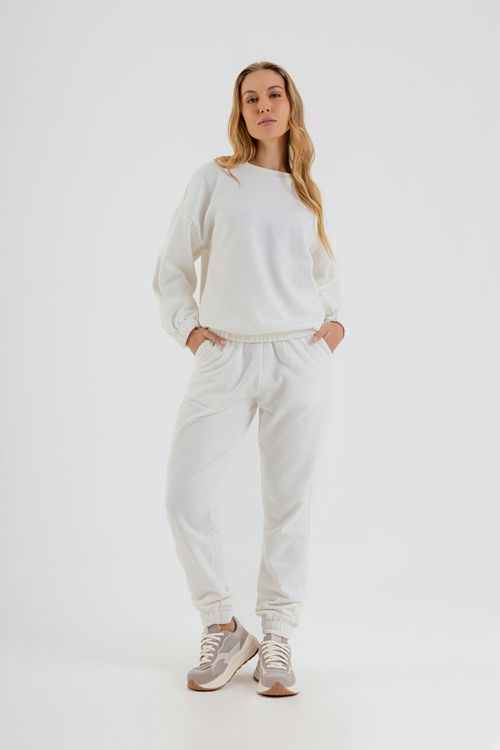 Calça Básica em Moletom Feminino Adulto (Off White) Just Basic