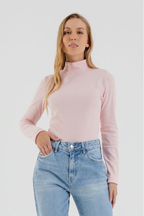 Blusa Básica Manga Longa Feminina Adulto (Rosa) Just Basic