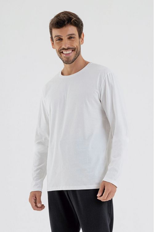 Camiseta Básica de Mangas Longas Masculino Adulto (Branco) Just Basic