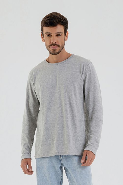 Camiseta Básica de Mangas Longas Masculino Adulto (Cinza) Just Basic