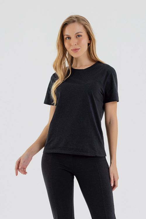 T-Shirt Manga Curta Feminina (Preto) Just Basic