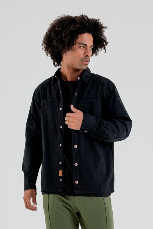 Camisa Masculina em Sarja (Preto) The Philippines